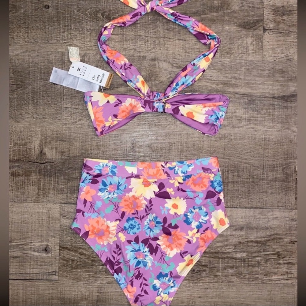 Billabong high waisted bikini. Set with Purple and Orange Accents